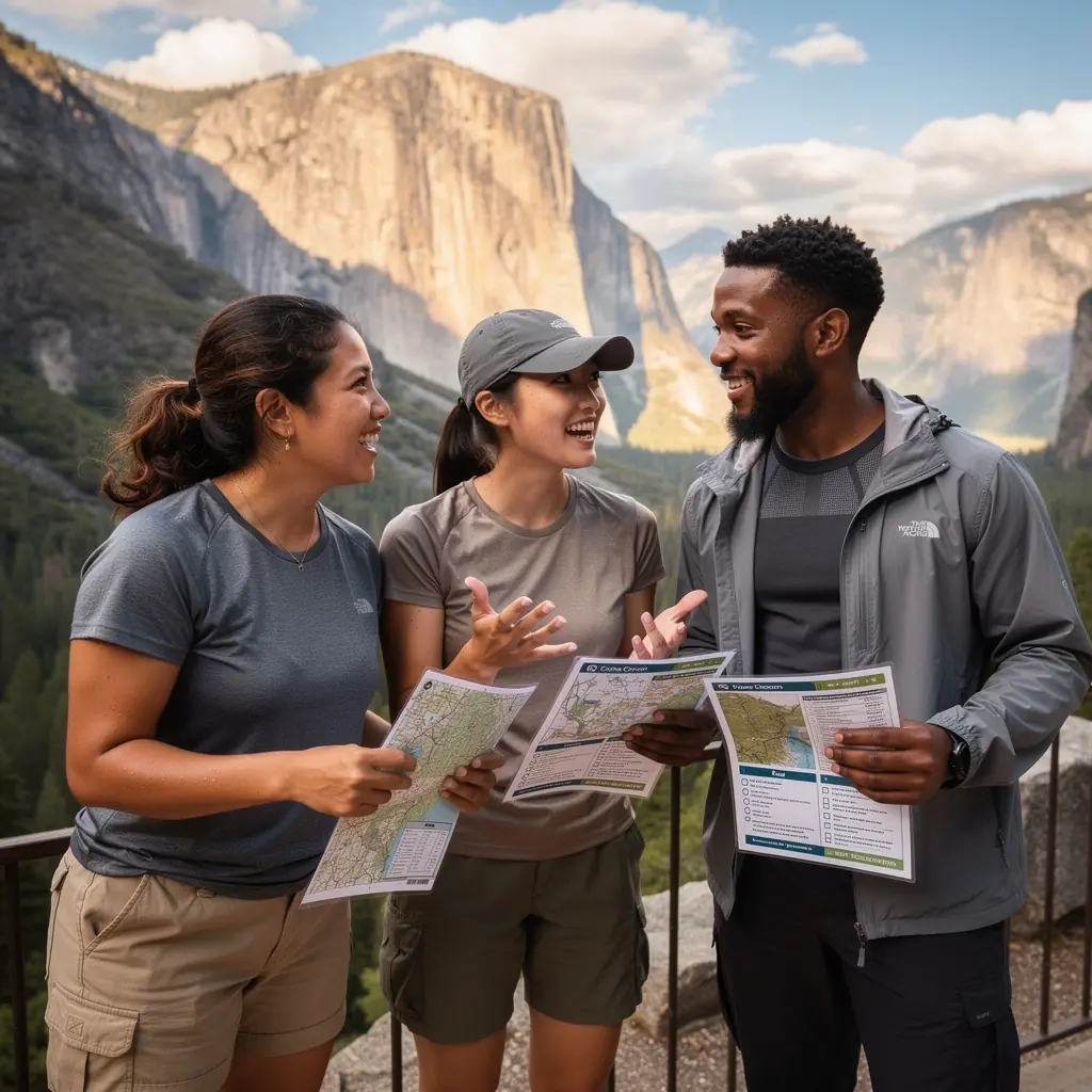 Rodzina spacerująca po szlaku turystycznym otoczonym dziką przyrodą.