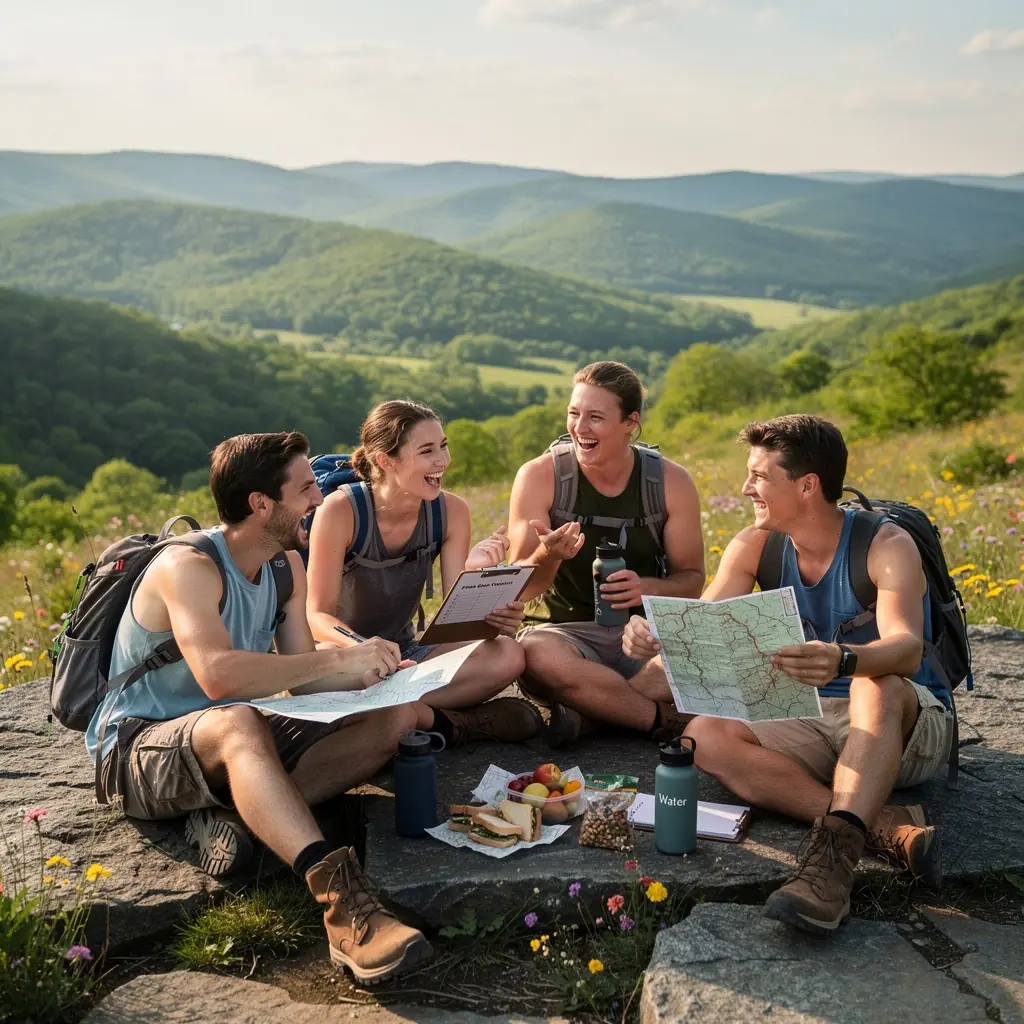 Osoba przygotowująca się do wyprawy, sprawdzająca listę rzeczy do spakowania.